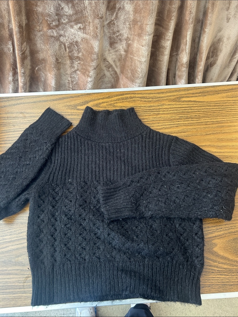 Rebecca Taylor Black Cable-Knit Turtleneck Sweater
